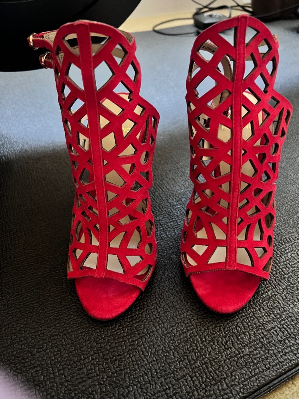 NEW - Never Worn - Red Sandals - Laser Cut Heels